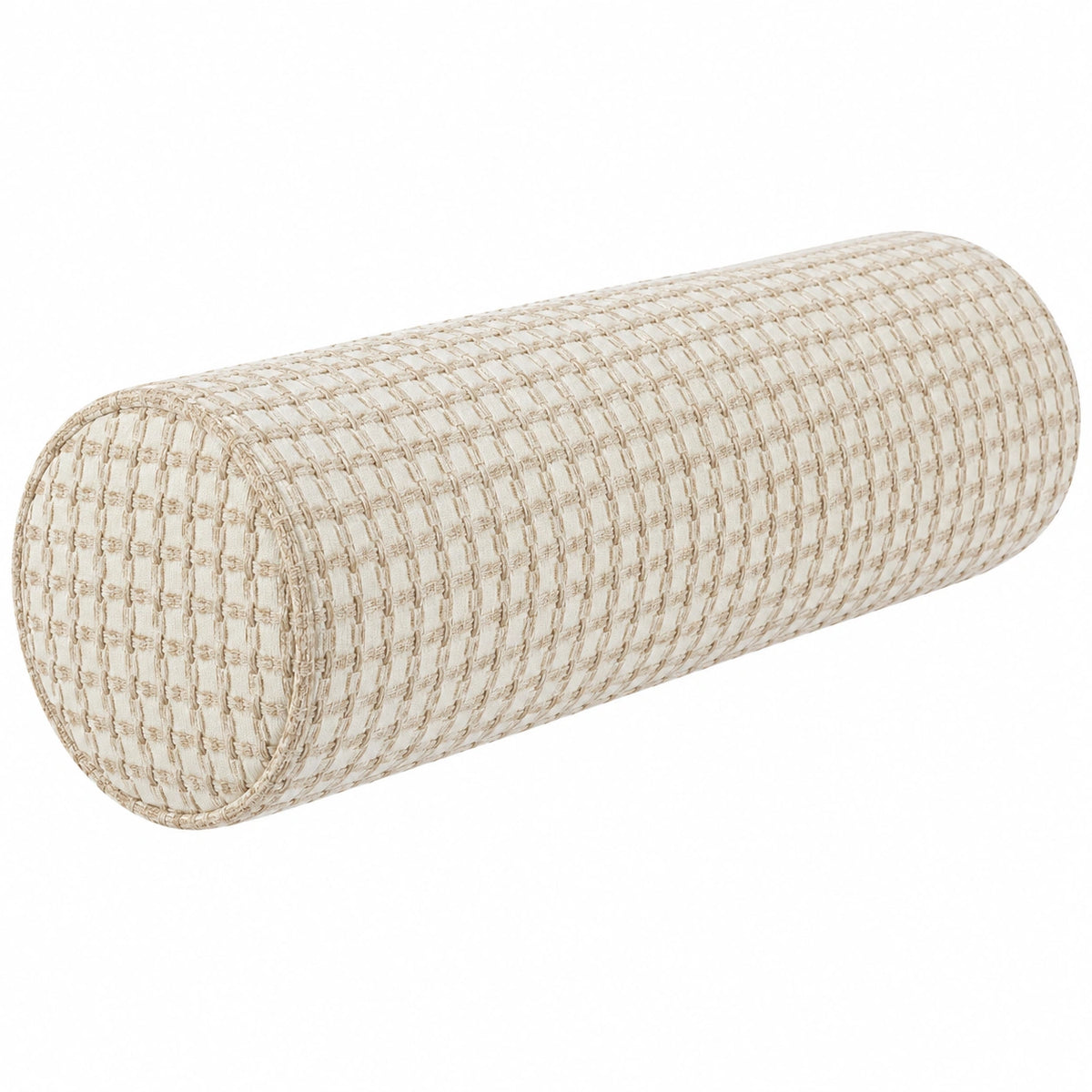 Cuscino cilindrico 15 x 45 cm in tessuto beige lavorato per supporto decorativo