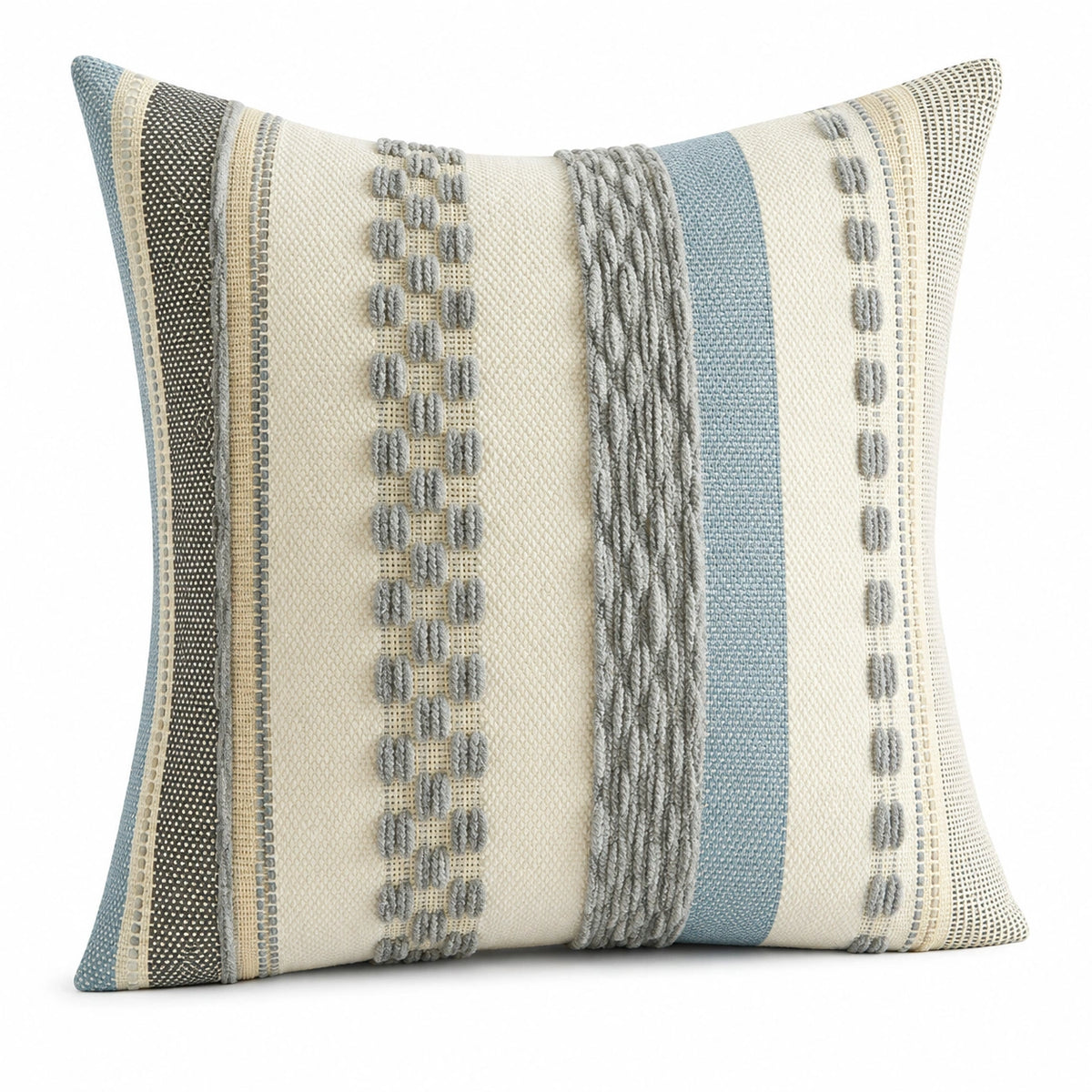 Cuscino decorativo 45 x 45 cm in tessuto beige azzurro e grigio stile boho