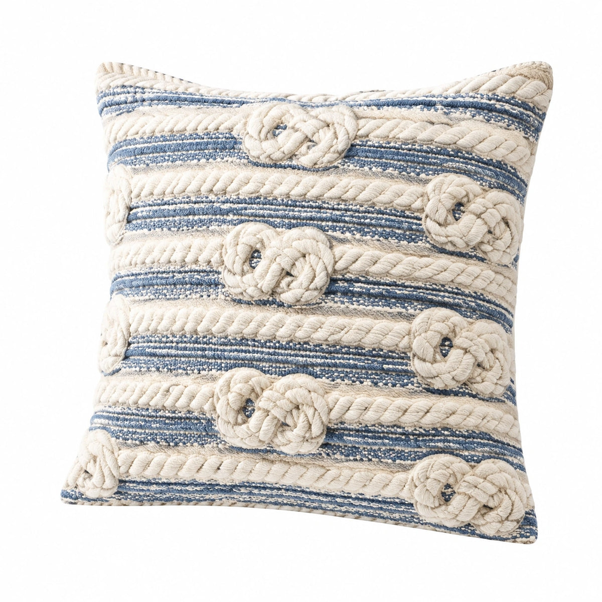 Cuscino decorativo 45 x 45 cm in tessuto intrecciato avorio e blu stile nautico