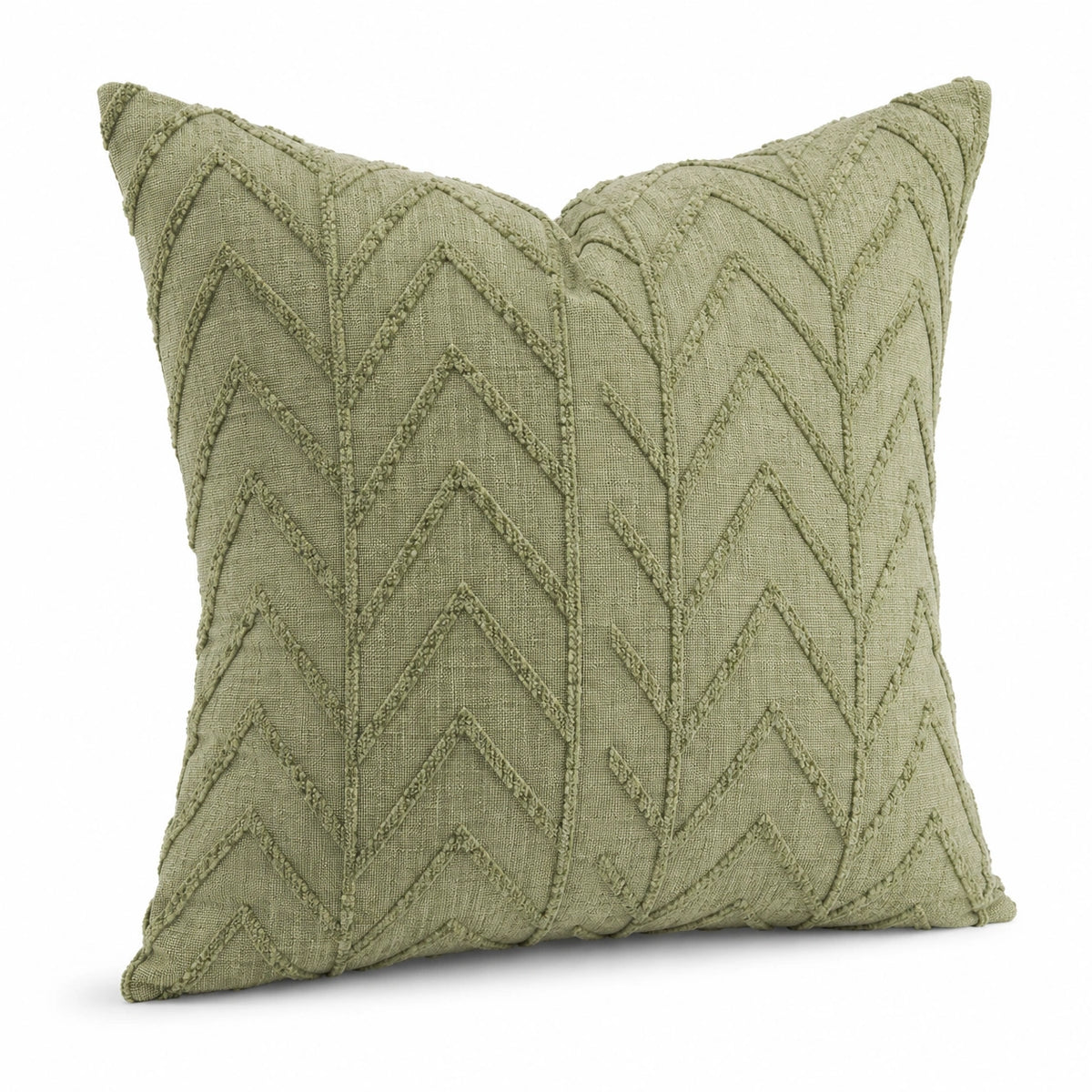 Cuscino decorativo 45 x 45 cm in tessuto verde salvia con motivo chevron in rilievo