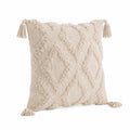 Cuscino decorativo 45 x 45 cm in tessuto beige con nappe stile boho