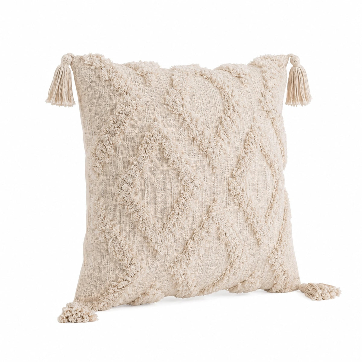 Cuscino decorativo 45 x 45 cm in tessuto beige con nappe stile boho