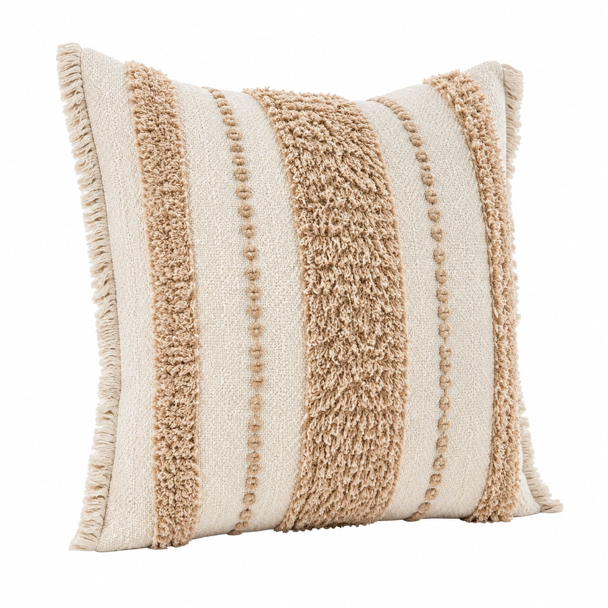 Cuscino decorativo 45 x 45 cm in tessuto beige stile boho con frange