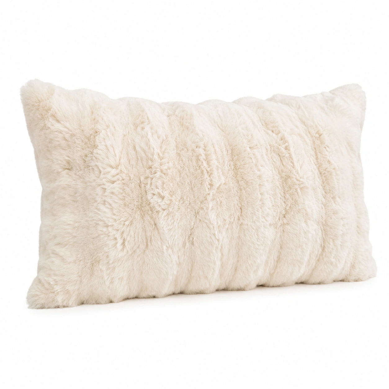 Cuscino decorativo 50 x 30 cm in pelliccia sintetica avorio stile morbido