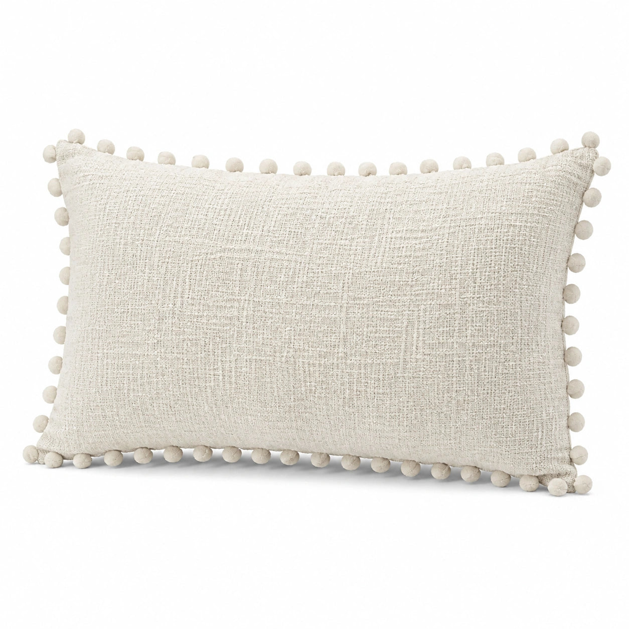 Cuscino decorativo 50 x 30 cm in tessuto beige con pompon stile boho