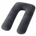 Cuscino gravidanza a U 130 cm in tessuto vellutato grigio scuro per riposo e supporto