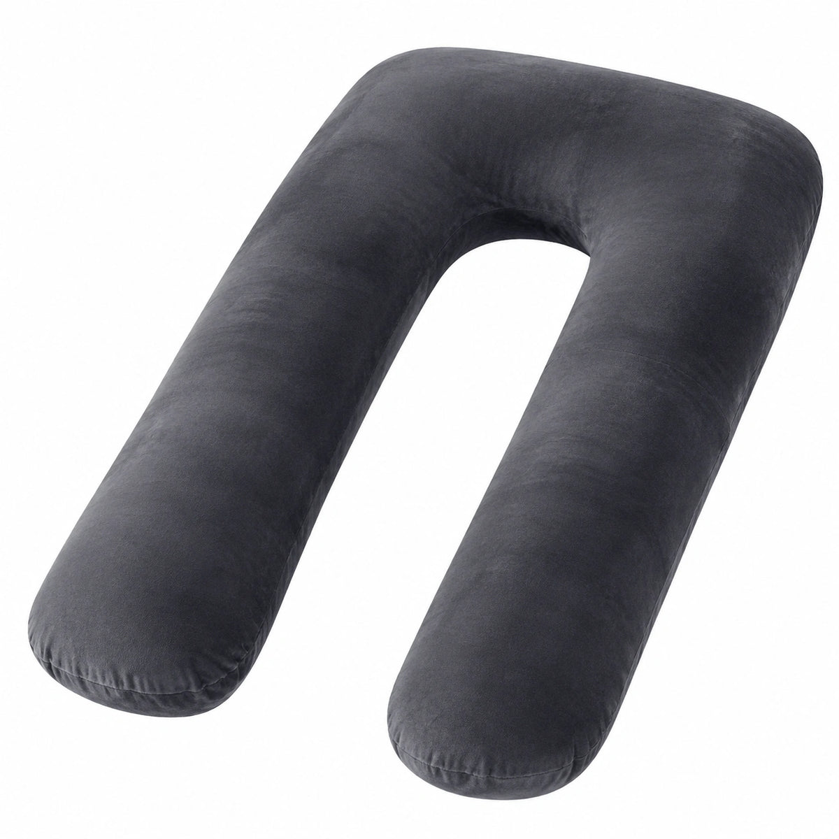 Cuscino gravidanza a U 130 cm in tessuto vellutato grigio scuro per riposo e supporto