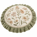 Cuscino decorativo rotondo 45 cm in tessuto verde salvia con ricamo floreale stile romantico