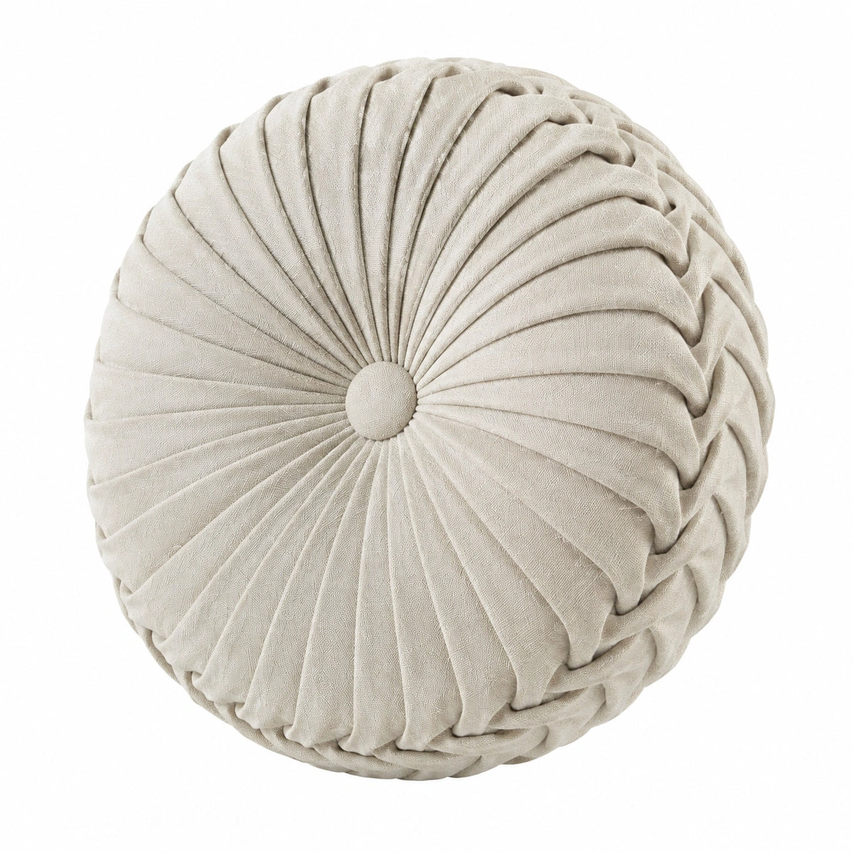 Cuscino decorativo rotondo 40 cm in tessuto beige con pieghe stile classico