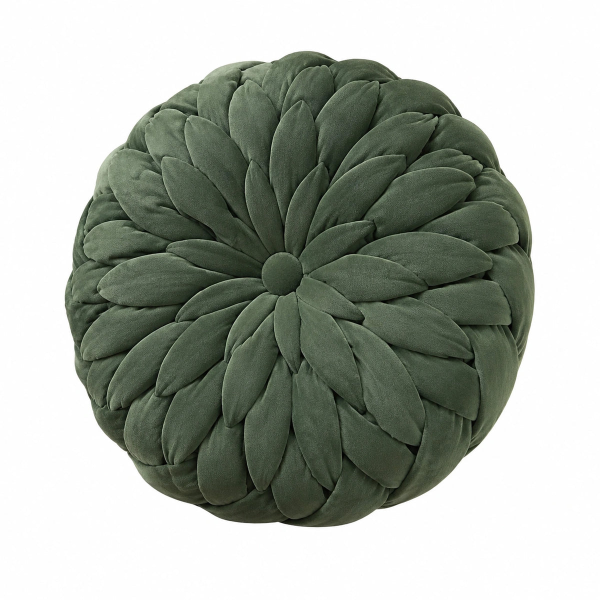 Cuscino decorativo rotondo 45 cm in tessuto effetto velluto verde con motivo floreale
