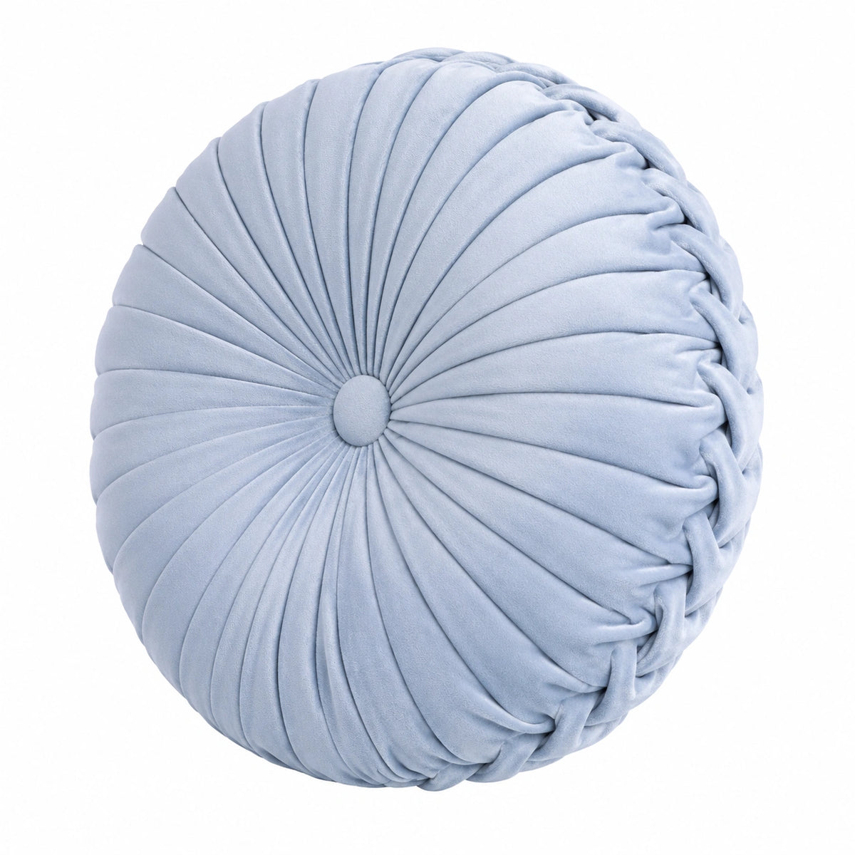 Cuscino decorativo rotondo 40 cm in velluto azzurro con pieghe stile classico