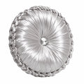 Cuscino decorativo rotondo 40 cm in tessuto satinato argento con bordo intrecciato